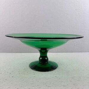 Vintage Blenko #7632 Emerald Green Glass Pedestal Bowl MCM 13"